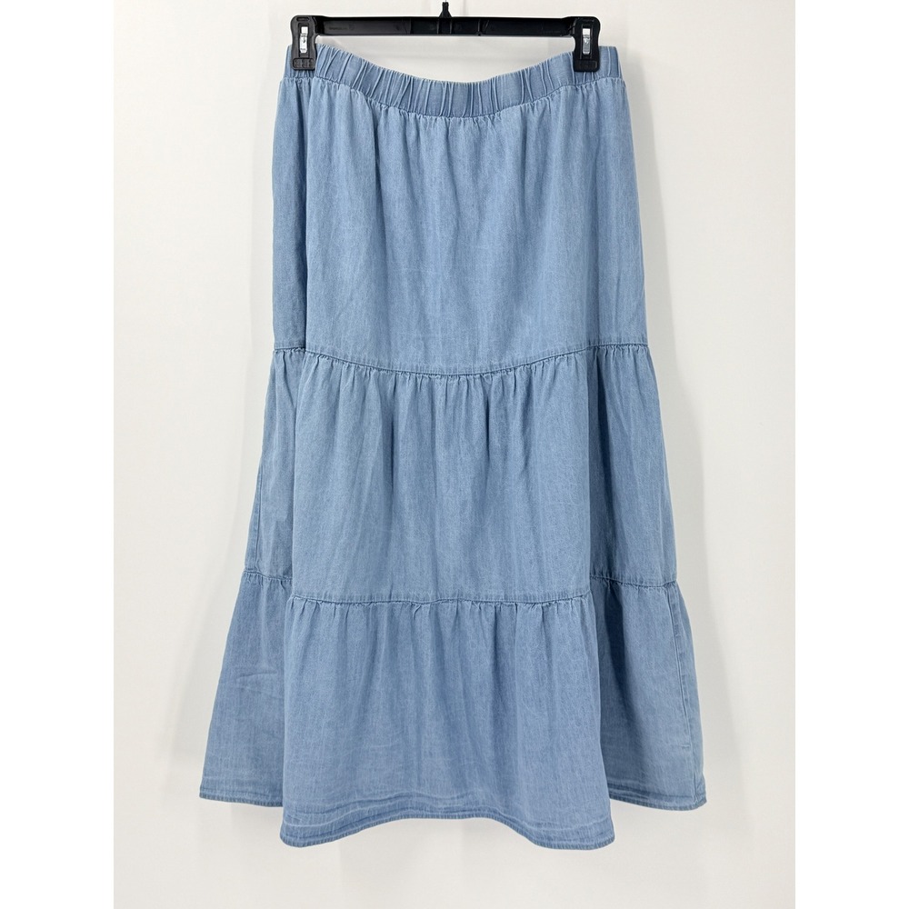 Lane Bryant Tiered Denim Maxi Skirt Women 22/24 Cowgirl Festival Country Western